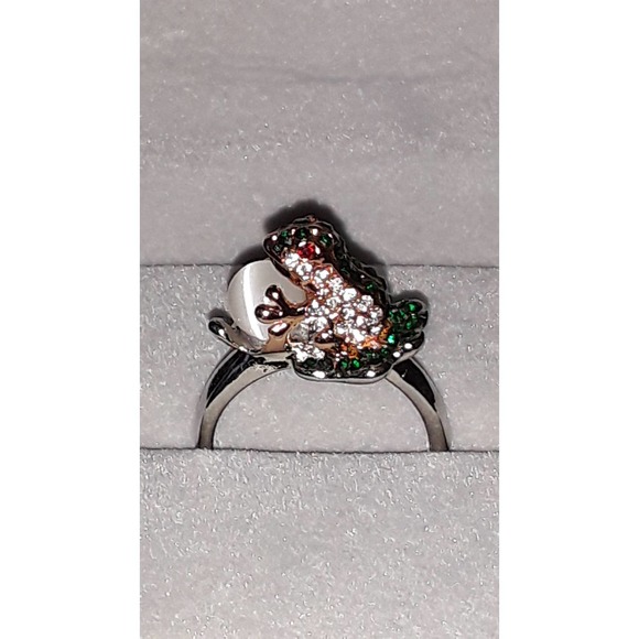 NEW Sz 9 Frog Ring Emerald Green Stones with Mexican Moon Pearl - Picture 3 of 10